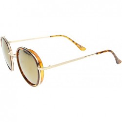 Round Classic Dapper Side Cover Colored Mirror Lens Round Sunglasses 52mm - Tortoise-gold / Yellow Mirror - CR12I21RMYR $11.02