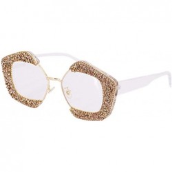 Oversized Oversized Square Frame Bling Rhinestone Crystal Sunglasses For Women - Champagne - CQ196TY7TCK $15.71