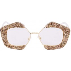 Oversized Oversized Square Frame Bling Rhinestone Crystal Sunglasses For Women - Champagne - CQ196TY7TCK $15.71