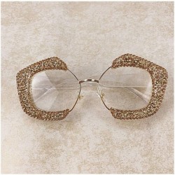 Oversized Oversized Square Frame Bling Rhinestone Crystal Sunglasses For Women - Champagne - CQ196TY7TCK $15.71