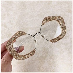 Oversized Oversized Square Frame Bling Rhinestone Crystal Sunglasses For Women - Champagne - CQ196TY7TCK $15.71