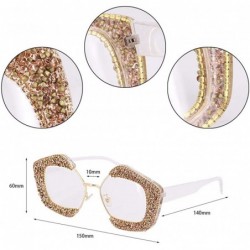 Oversized Oversized Square Frame Bling Rhinestone Crystal Sunglasses For Women - Champagne - CQ196TY7TCK $15.71