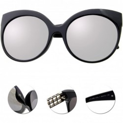 Round Mirror Round Circle Oversized polarized women's cat eye sunglasses LFK388 - Black Frame Mirrored Silver Lenses - CS12HX...