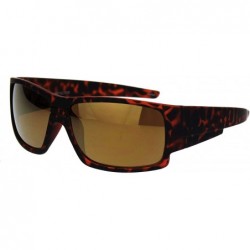 Rectangular Mens Thick Temple Warp Around Biker Rectangular Plastic Sunglasses - Tortoise Brown Mirror - CJ18LQR2RKG $11.26