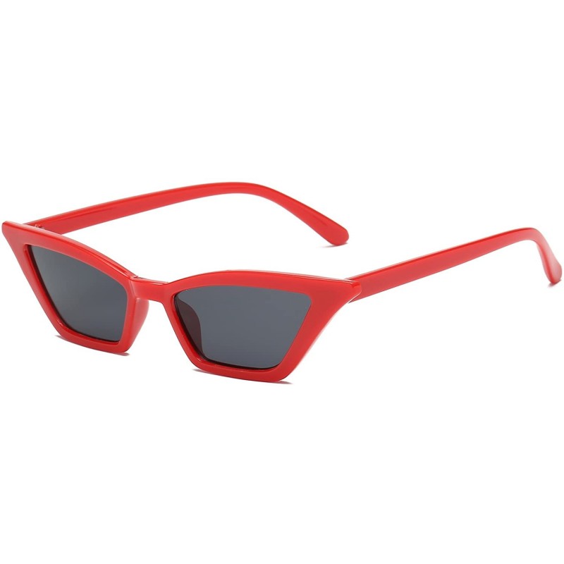 Oversized Small Cat Eye Sunglasses Vintage Square Shade Women Eyewear B2291 - Red/Smoke - C4180M2K5GG $9.94