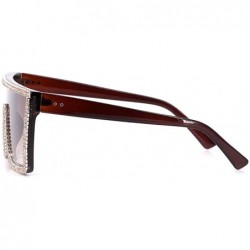 Semi-rimless Rhinestone Oversize Shield Visor Sunglasses Flat Top Mirrored Mono Lens - Brown Lens/Gold Diamond - CA19DAL6LH6 ...