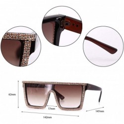 Semi-rimless Rhinestone Oversize Shield Visor Sunglasses Flat Top Mirrored Mono Lens - Brown Lens/Gold Diamond - CA19DAL6LH6 ...