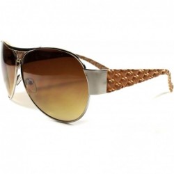 Oversized Designer Stylish Heart Shapes Temple Womens Classic Sunglasses - Silver / Brown - C718ECE90TK $11.53
