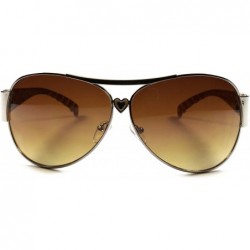 Oversized Designer Stylish Heart Shapes Temple Womens Classic Sunglasses - Silver / Brown - C718ECE90TK $11.53