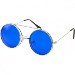 Round Vintage Steam Punk Round Flip Up Sunglasses for Men and Women Retro Metal Frame - Co-silver Frame-blue Lens - CR18ODZGZ...