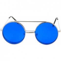 Round Vintage Steam Punk Round Flip Up Sunglasses for Men and Women Retro Metal Frame - Co-silver Frame-blue Lens - CR18ODZGZ...