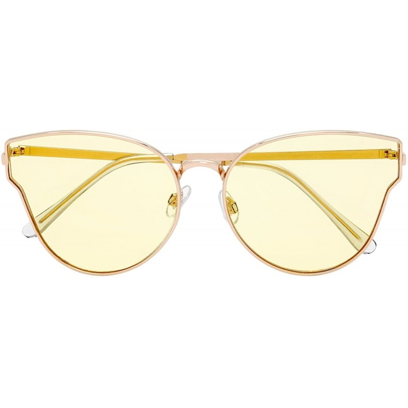 Cat Eye Fashion Designer Cat eye Women Sunglasses Oversized Flat Tinted Lens Gift Box - 2-gold - C018C75DTKC $11.66