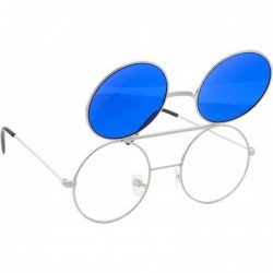 Round Vintage Steam Punk Round Flip Up Sunglasses for Men and Women Retro Metal Frame - Co-silver Frame-blue Lens - CR18ODZGZ...