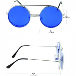 Round Vintage Steam Punk Round Flip Up Sunglasses for Men and Women Retro Metal Frame - Co-silver Frame-blue Lens - CR18ODZGZ...