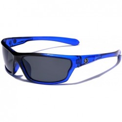 Goggle Polarized Wrap Around Sport Sunglasses - Crystal Blue - Smoke - C4196QWHR4G $23.28