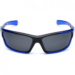 Goggle Polarized Wrap Around Sport Sunglasses - Crystal Blue - Smoke - C4196QWHR4G $13.46
