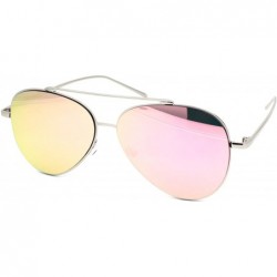 Aviator Mirrored Lens Aviator Sunglasses Metal Frame Unisex Fashion UV 400 - Silver (Pink Mirror) - CT18XDIHROW $10.42