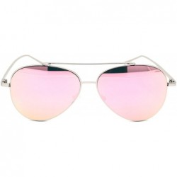 Aviator Mirrored Lens Aviator Sunglasses Metal Frame Unisex Fashion UV 400 - Silver (Pink Mirror) - CT18XDIHROW $10.42