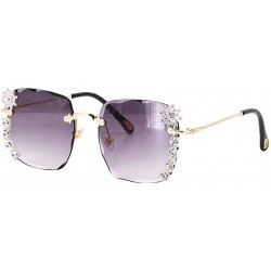 Square Women Luxury Diamond Rhinestone Sunglasses Novelty Oversized Square Shades - Gold Frame/Black Lens - CC19CINCIRA $33.61