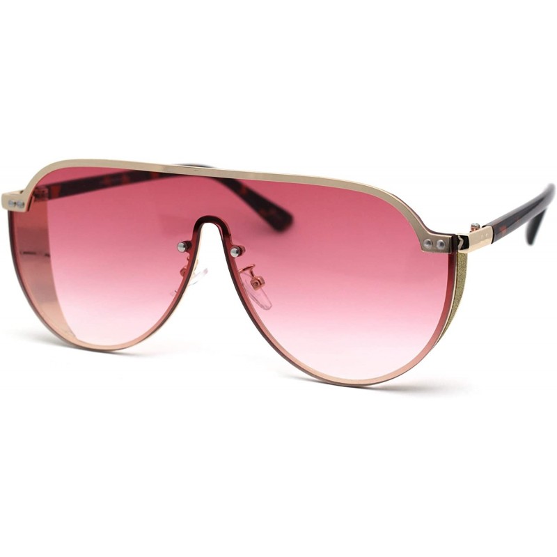 Shield Flat Top Shield Large Racer Exposed Lens Metal Sunglasses - Gold Tortoise Burgundy - C8193GTK3YD $10.82