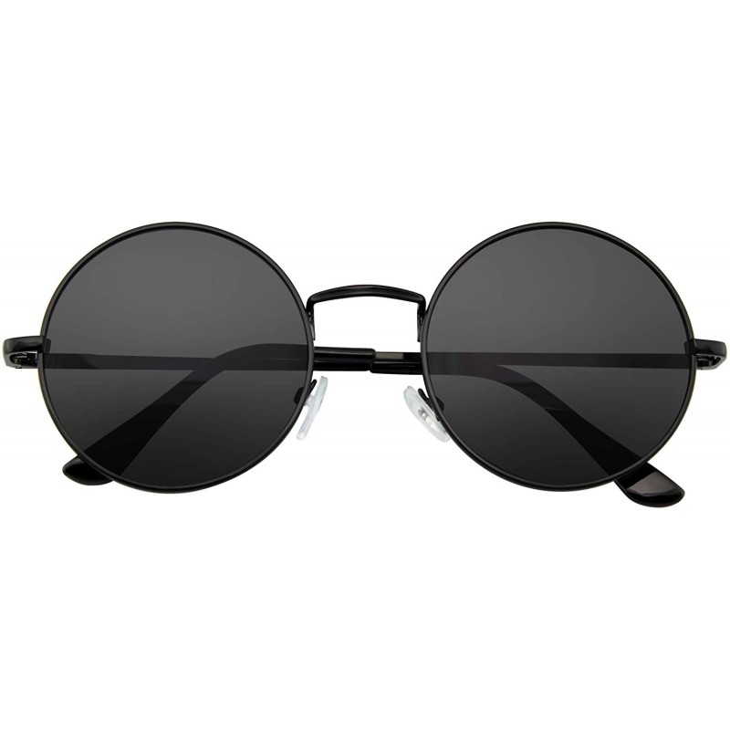 Round Round Sunglasses Vintage Mirror Lens New Mens Womens Round Hippie Sunglasses for Men Women - Black - C0199NK9ZW6 $12.89