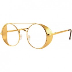Shield Steampunk Fused Metal Side Shield Round Clear Glasses Sunglasses A115 A132 - (Clear) Gold - CQ180RTLG4X $25.76