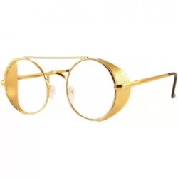 Shield Steampunk Fused Metal Side Shield Round Clear Glasses Sunglasses A115 A132 - (Clear) Gold - CQ180RTLG4X $16.14