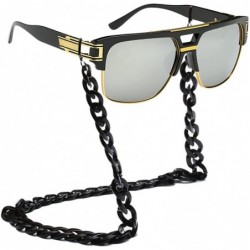 Square Men Women Square Retro Reflective Metal Frame Glasses Chain Strap Sunglasses - Silver - CJ18DC8RAG9 $26.64