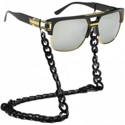 Square Men Women Square Retro Reflective Metal Frame Glasses Chain Strap Sunglasses - Silver - CJ18DC8RAG9 $42.18