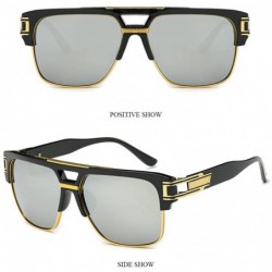 Square Men Women Square Retro Reflective Metal Frame Glasses Chain Strap Sunglasses - Silver - CJ18DC8RAG9 $26.64