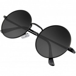 Round Round Sunglasses Vintage Mirror Lens New Mens Womens Round Hippie Sunglasses for Men Women - Black - C0199NK9ZW6 $12.89
