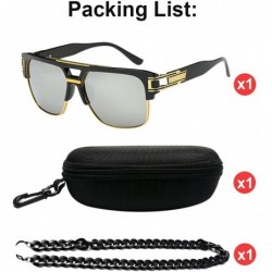 Square Men Women Square Retro Reflective Metal Frame Glasses Chain Strap Sunglasses - Silver - CJ18DC8RAG9 $26.64