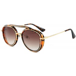 Round Retro Punk Style Double Beam Round Sunglasses Men Women Fashion Vintage Sunshade Glasses UV400 - Leopard - C319335WZ82 ...