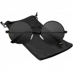 Round Round Sunglasses Vintage Mirror Lens New Mens Womens Round Hippie Sunglasses for Men Women - Black - C0199NK9ZW6 $12.89