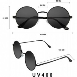 Round Round Sunglasses Vintage Mirror Lens New Mens Womens Round Hippie Sunglasses for Men Women - Black - C0199NK9ZW6 $12.89