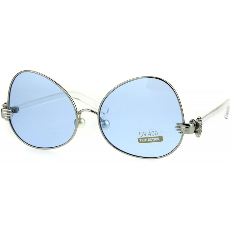 Butterfly Pearl Nose Pad Clown Hand Hinge Drop Temple Swan Sunglasses - Silver Blue - CU184YCM9HE $15.16