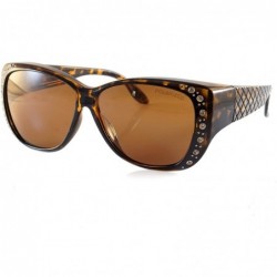 Butterfly Ladies Oversize Bling Polarized OTG Fit Over Quilted Arm Sunglasses P023 - Tortoise Brown - CZ18L3LTAYK $15.49