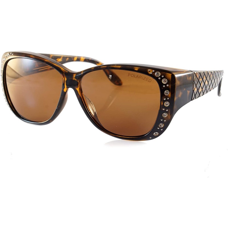 Butterfly Ladies Oversize Bling Polarized OTG Fit Over Quilted Arm Sunglasses P023 - Tortoise Brown - CZ18L3LTAYK $15.49