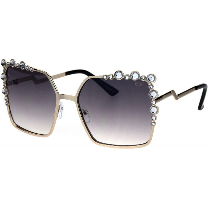 Butterfly Womens Rhinestone Sparkling Rectangular Butterfly Metal Rim Sunglasses - Gold Smoke - C418I4G5HIX $11.19