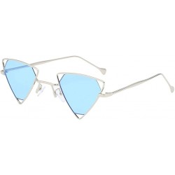 Rectangular Unisex Vintage Inverted Triangle Sunglasses With Retro Hollow Out Metal Frame - Blue - C0196UMASMM $9.44