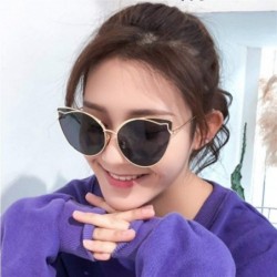 Cat Eye Luxury Fashion Cat Eye Designer Sunglasses Metal Reflective Glasses For Women Mirror Retro glasses - Gold Blue - CQ19...