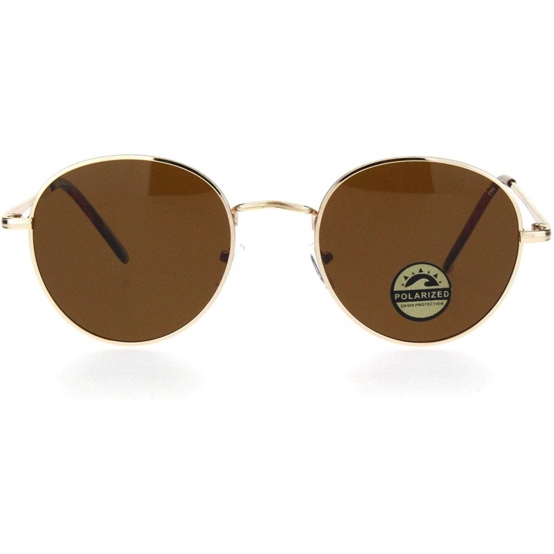 Round Polarized Lens Mens Trendy Hipster Dad Shade Round Oval Sunglasses - Gold Brown - CR18Q87LZXH $11.95