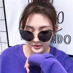 Cat Eye Luxury Fashion Cat Eye Designer Sunglasses Metal Reflective Glasses For Women Mirror Retro glasses - Gold Blue - CQ19...