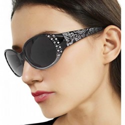 Oval Retro Oval Sunglasses Rhinestones - Wrap Around Women Floral Pattern Eyewear Polarized UV Protection - CO196SAAK3G $18.81