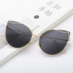 Cat Eye Luxury Fashion Cat Eye Designer Sunglasses Metal Reflective Glasses For Women Mirror Retro glasses - Gold Blue - CQ19...