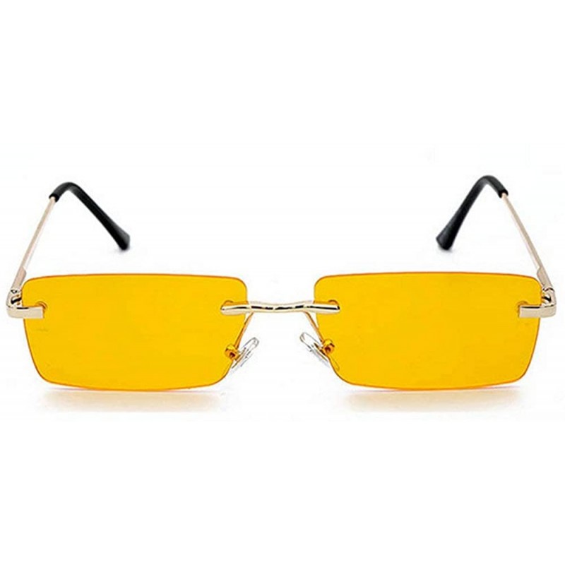 Square Fashion Women Small Rectangle Sunglasses Frameless Candy Color Ultralight Rimless Ocean Sun Glasses - Yellow C1 - CT18...