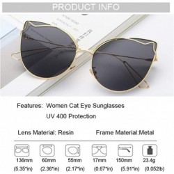 Cat Eye Luxury Fashion Cat Eye Designer Sunglasses Metal Reflective Glasses For Women Mirror Retro glasses - Gold Blue - CQ19...