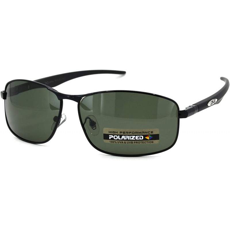 Polarized Xloop Rectangular Metal Rim Warp Sport Mens Sunglasses - Black  Green - C018UCKXURQ