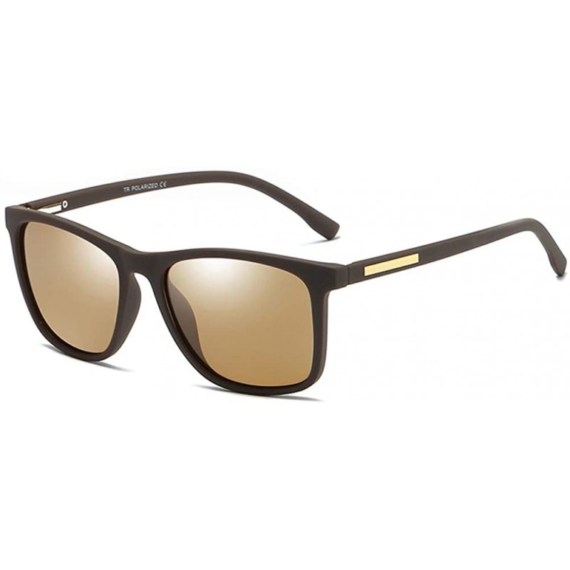Square Square Sunglasses Men Polarized TR90 Male Sun Glasses for Driving - Brown - CU18K0A7UIO $11.31