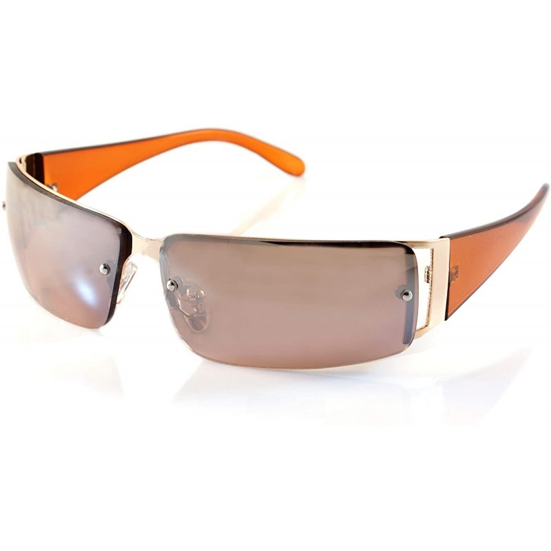 Shield Large Slim Wraparound Rimless Mirror Sunglasses with Open Temple A194 - Brown Rv - C718EI5T32T $13.74